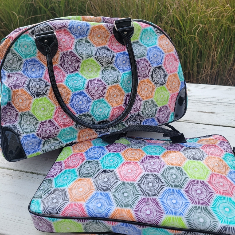 Paperchase NWT Travel Bags ~ Lap Top & Weekender Tote ~ Colorful Hexagons Unisex